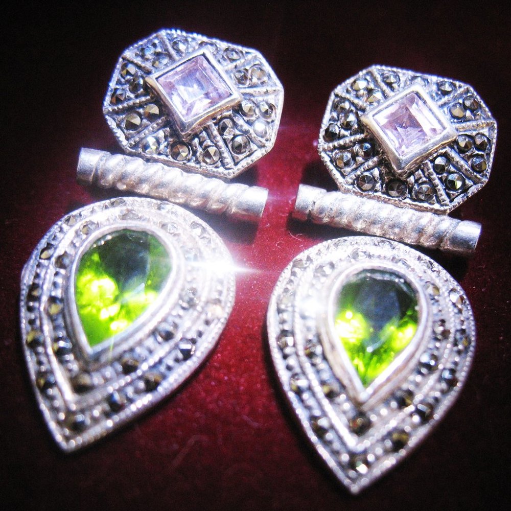 STERLING AMETHYST AND PERIDOT EARRINGS WITH STERLING POSTS AND BACKS